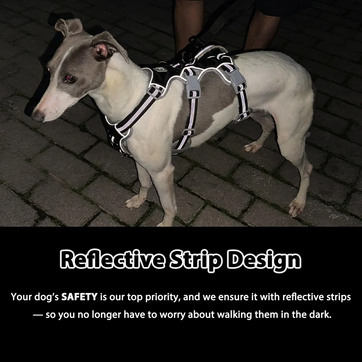 Huntboo Escape Proof Dog Harness, Reflective, Adjustable, Breathable, Padded Handle (Black, M) - view 5