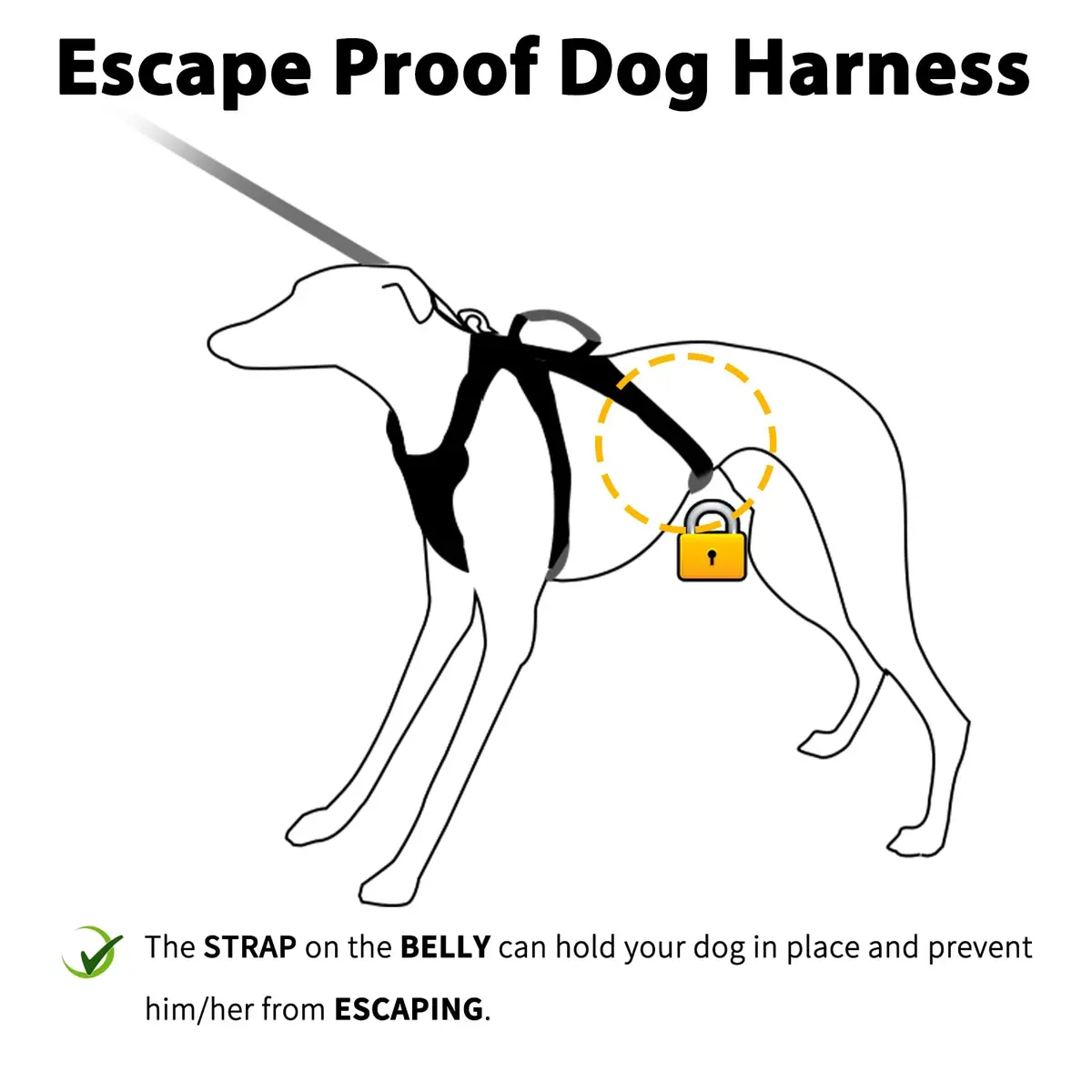 Huntboo Escape Proof Dog Harness, Reflective, Adjustable, Breathable, Padded Handle (Black, M) - view 2