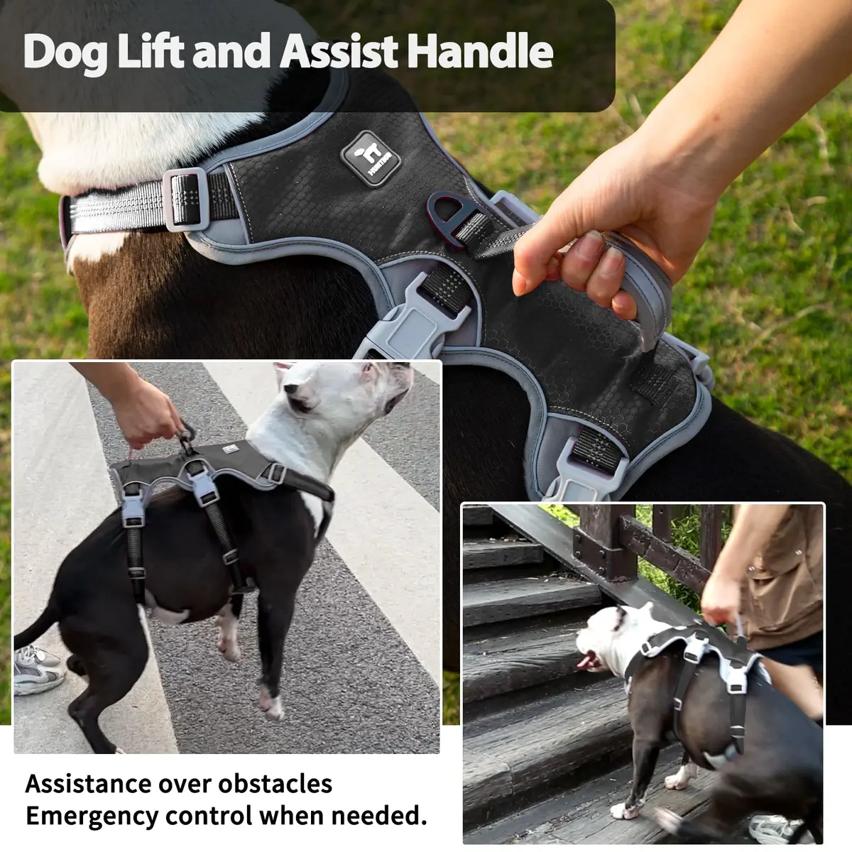 Huntboo Escape Proof Dog Harness, Reflective, Adjustable, Breathable, Padded Handle (Black, M) - view 3