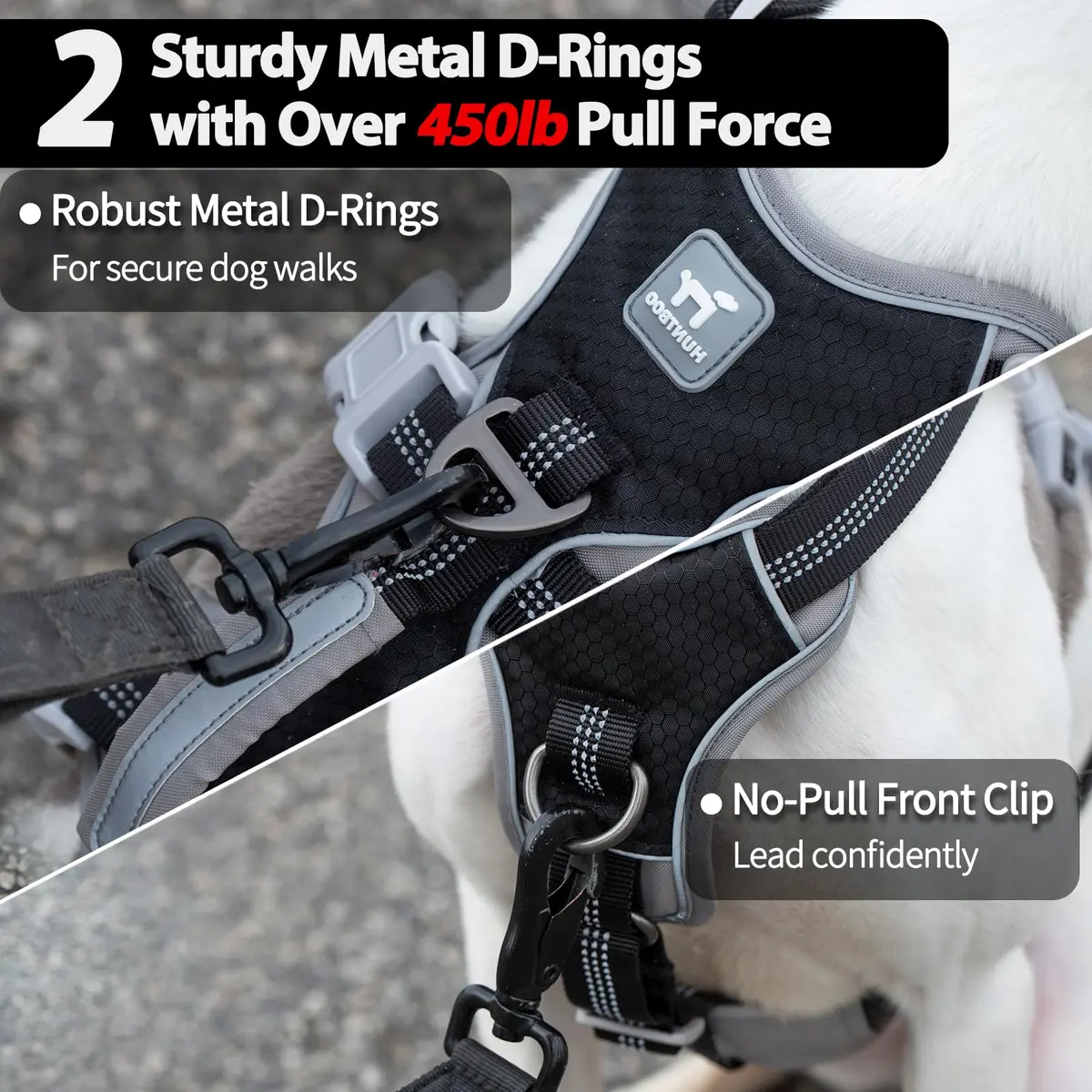 Huntboo Escape Proof Dog Harness, Reflective, Adjustable, Breathable, Padded Handle (Black, M) - view 4