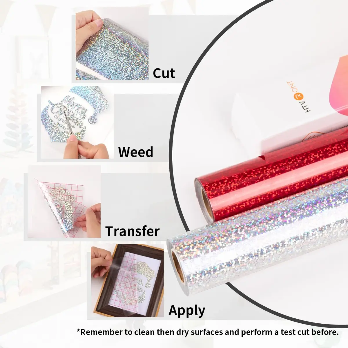 HTVRONT Holographic Glitter Permanent Vinyl Roll 12" x 10FT (30cm x 3m) | Easy Cut & Weed for Crafts - view 5