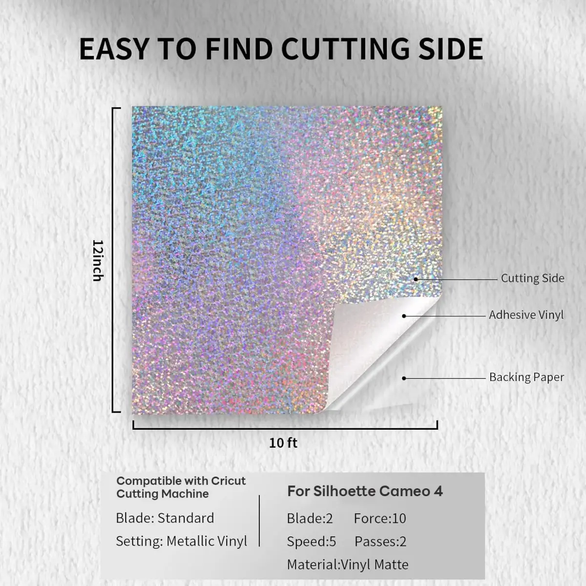 HTVRONT Holographic Glitter Permanent Vinyl Roll 12" x 10FT (30cm x 3m) | Easy Cut & Weed for Crafts - view 2