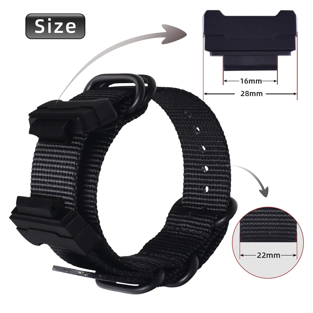 uEmoh Nylon Watch Band Replacement for Casio G-Shock 16mm | Water-Resistant & Durable (70-120c) - view 4