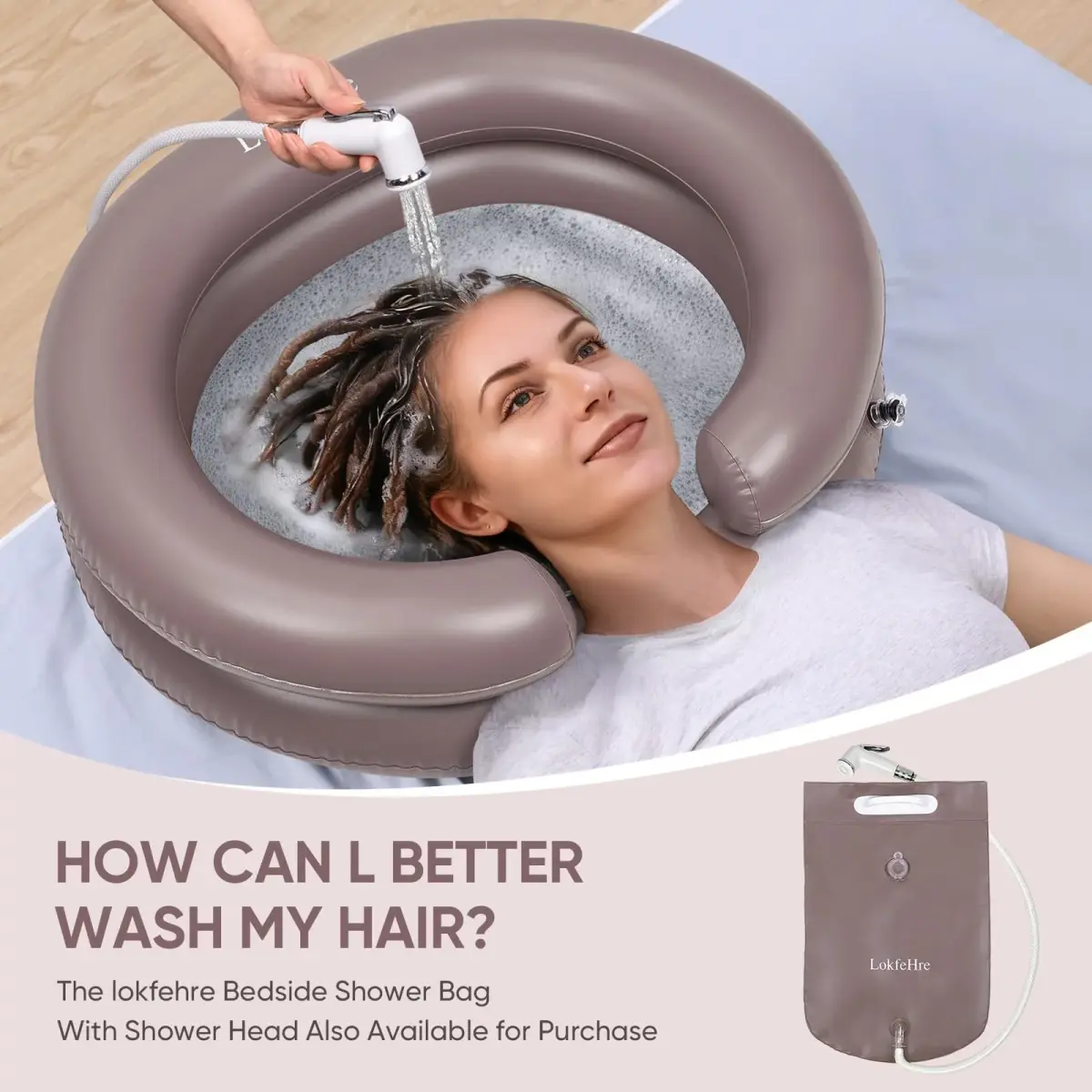 LOKFEHRE Inflatable Shampoo Basin with Pillow for Bedridden 26-inch Outer | 18-inch Inner Basin, Brown - view 7