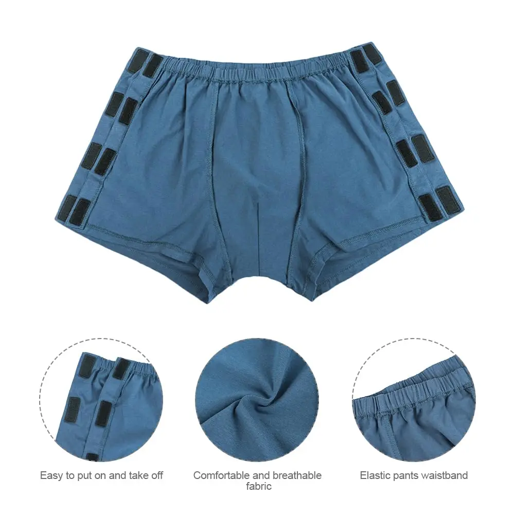 SIQITECHNO Post Surgery Underwear Cotton Tear away Reusable Boxer Shorts Blue | Breathable & Reusable Recovery Briefs - view 4