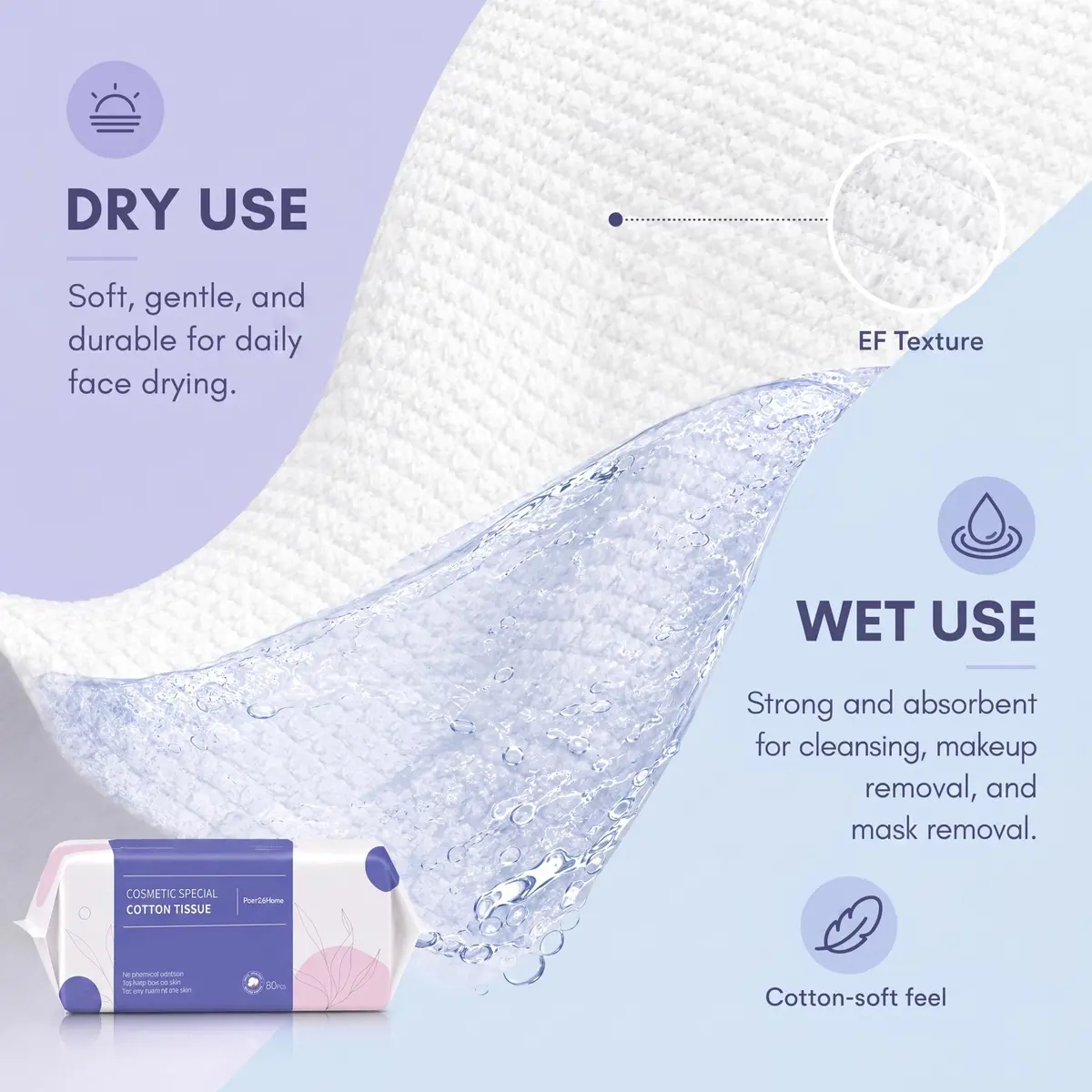 PoeticEHome Disposable Facial Towels 160 pcs | Thick Yet Soft Cotton Wipes for Daily Face Cleansing - view 4