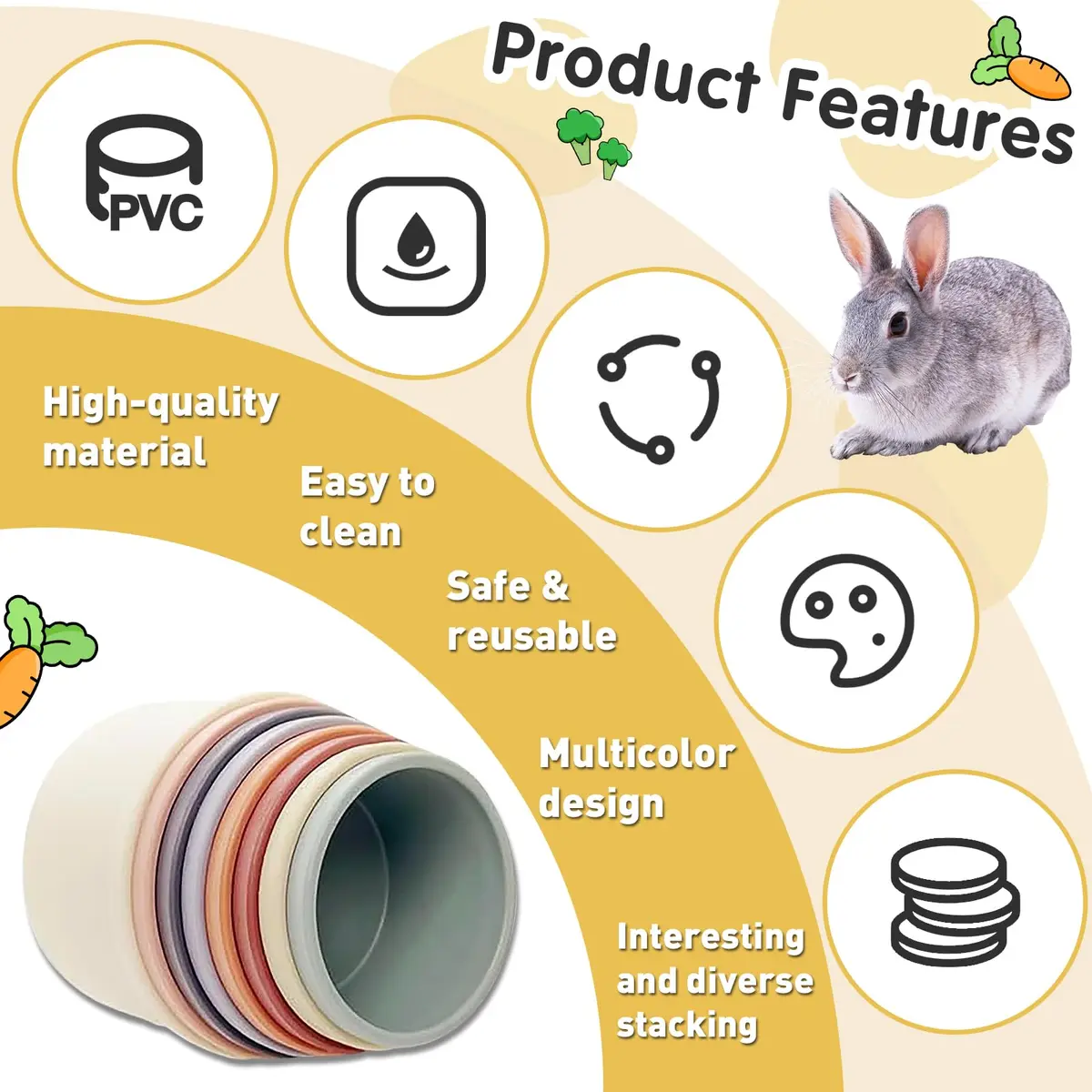 Iffitya 8 Pcs Stacking Cups for Rabbits | Colorful Bunny Toys for Small Animals, Nesting & Foraging - view 5