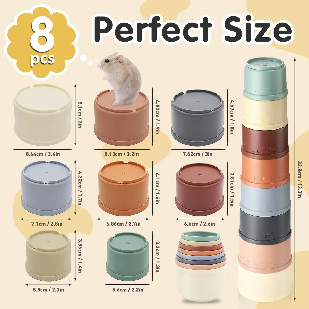Iffitya 8 Pcs Stacking Cups for Rabbits | Colorful Bunny Toys for Small Animals, Nesting & Foraging - view 7