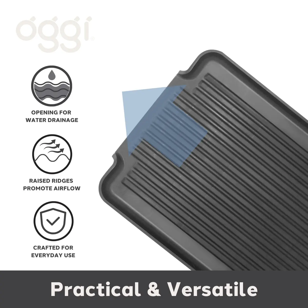 Oggi Black Dish Drain Board & Drying Rack Tray 43.8cm (17.25") | Ideal Rigid Drainboard for Kitchen Counters - view 5