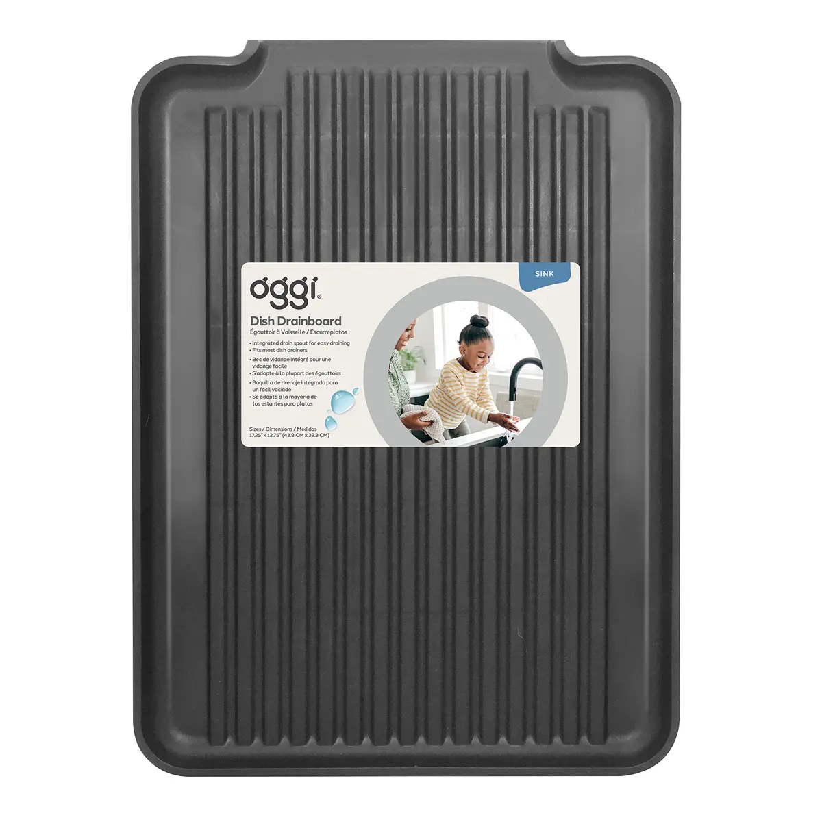 Oggi Black Dish Drain Board & Drying Rack Tray 43.8cm (17.25") | Ideal Rigid Drainboard for Kitchen Counters - view 6
