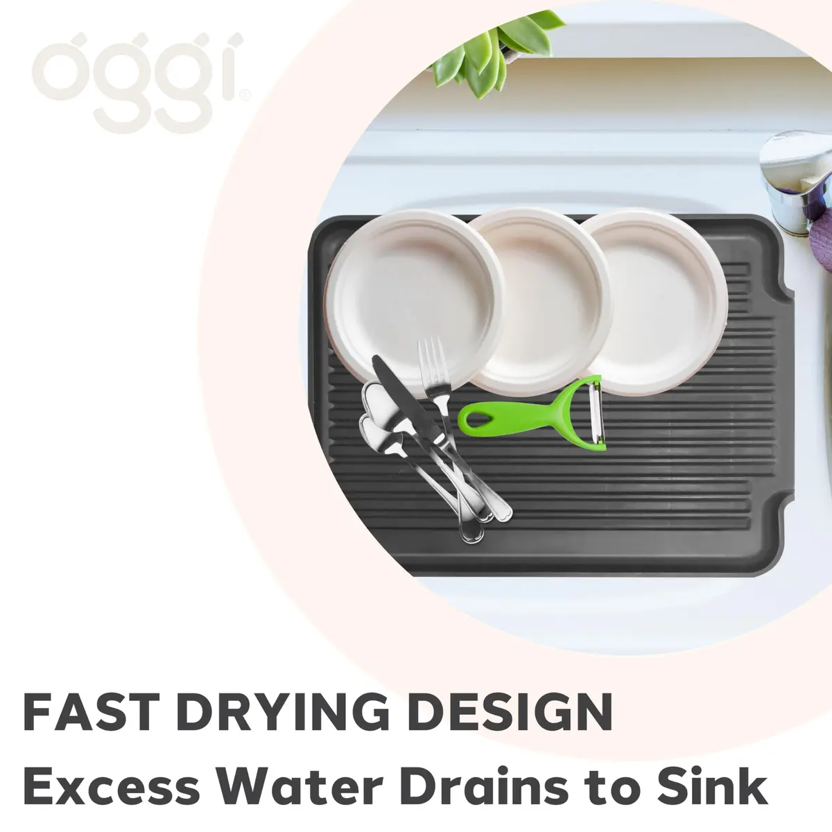 Oggi Black Dish Drain Board & Drying Rack Tray 43.8cm (17.25") | Ideal Rigid Drainboard for Kitchen Counters - view 4
