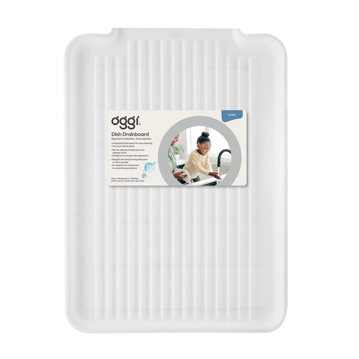 Oggi White Rigid Dish Drain Board & Drying Tray 44cm x 31.7cm (17.25 x 12.75'') | Drains Water Directly to Sink - view 6