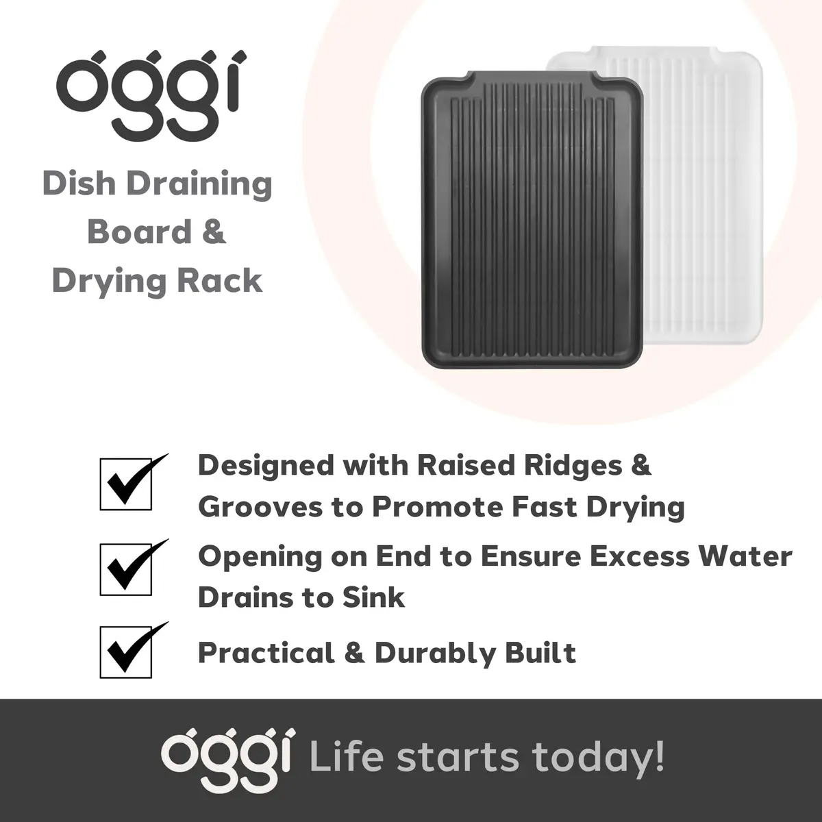 Oggi White Rigid Dish Drain Board & Drying Tray 44cm x 31.7cm (17.25 x 12.75'') | Drains Water Directly to Sink - view 7