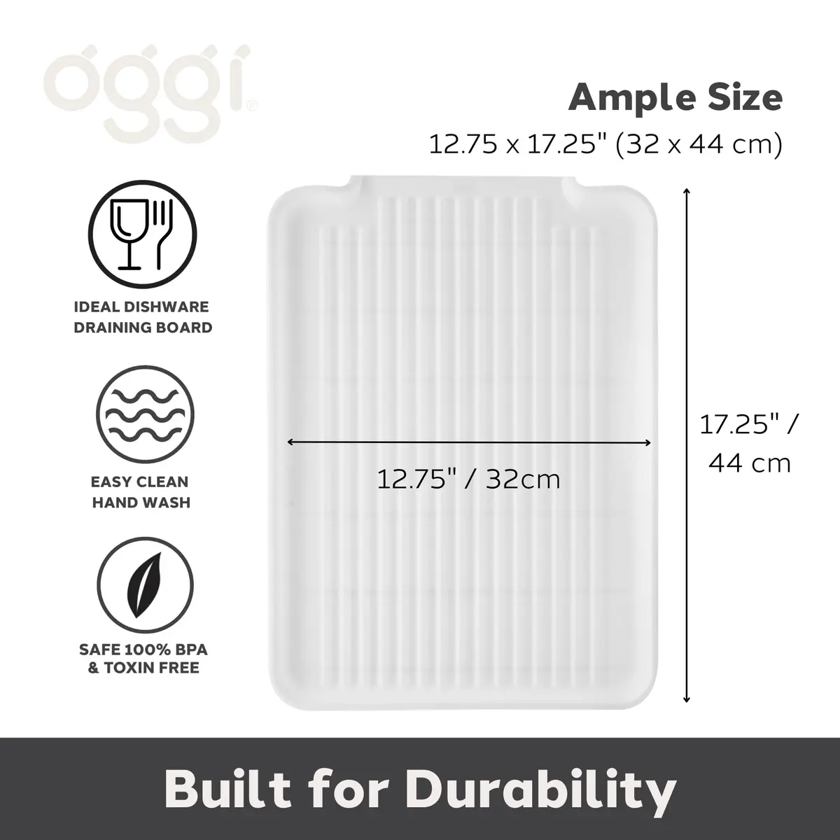 Oggi White Rigid Dish Drain Board & Drying Tray 44cm x 31.7cm (17.25 x 12.75'') | Drains Water Directly to Sink - view 2