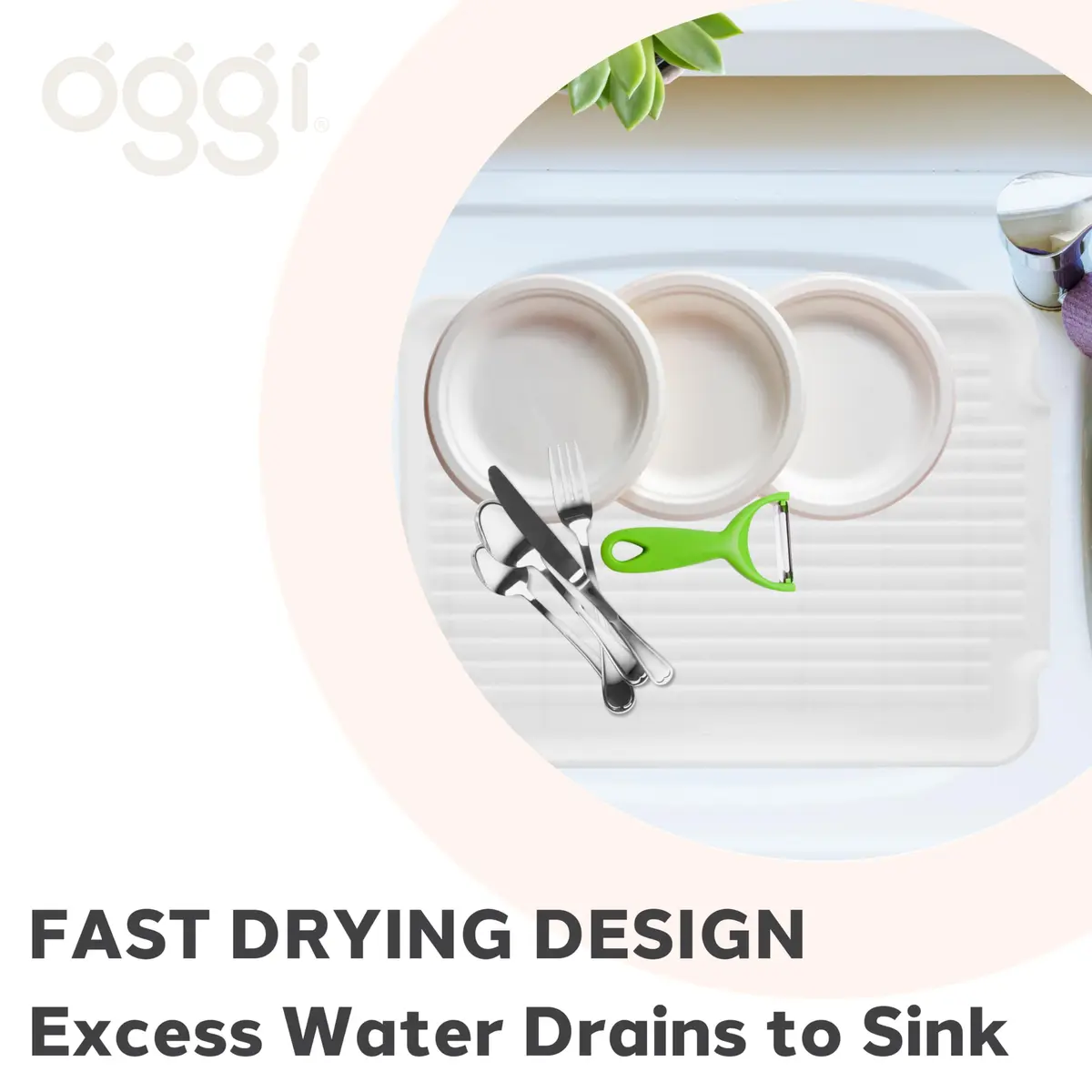Oggi White Rigid Dish Drain Board & Drying Tray 44cm x 31.7cm (17.25 x 12.75'') | Drains Water Directly to Sink - view 4
