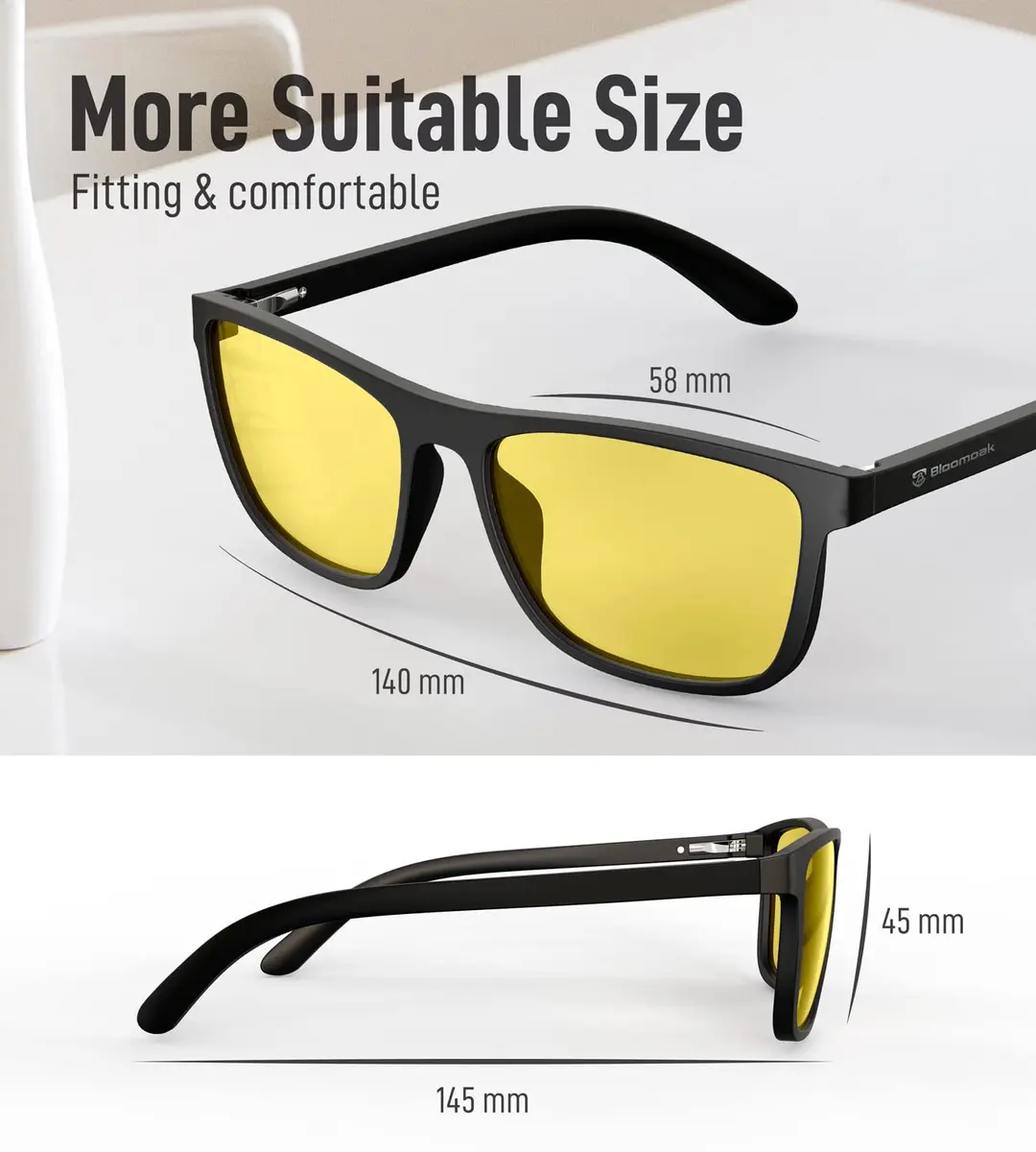 Bloomoak Blue Light Blocking Glasses - Yellow Lens - 58mm Lens Width, 145mm Arm Length | Filters 99% Blue-Green Light for Sleep & Gaming - view 6