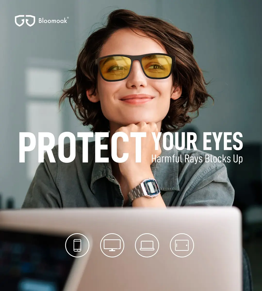 Bloomoak Blue Light Blocking Glasses - Yellow Lens - 58mm Lens Width, 145mm Arm Length | Filters 99% Blue-Green Light for Sleep & Gaming - view 2