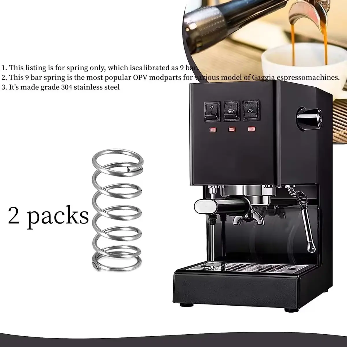 DUODUO Replacement Spring for Gaggia Classic PRO Espresso Machine | 9 Bar OPV Mod Kit (2 pcs) - view 2