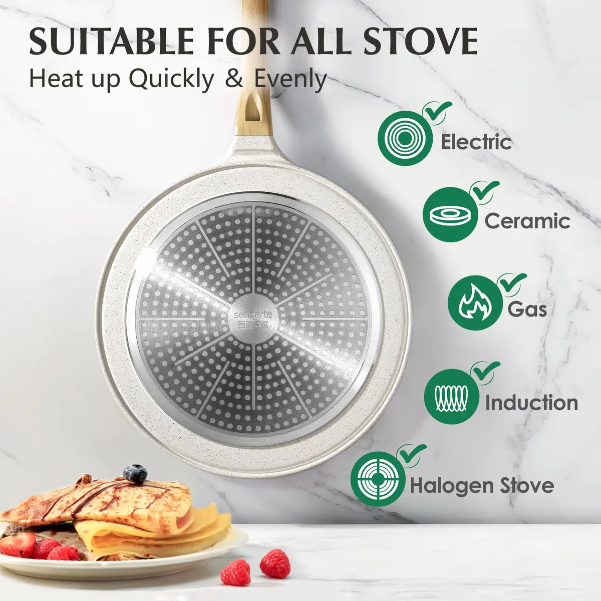 SENSARTE 12 Inch (30.48 cm) Ceramic Nonstick Crepe Pan | Induction Compatible Dosa Tawa - view 4