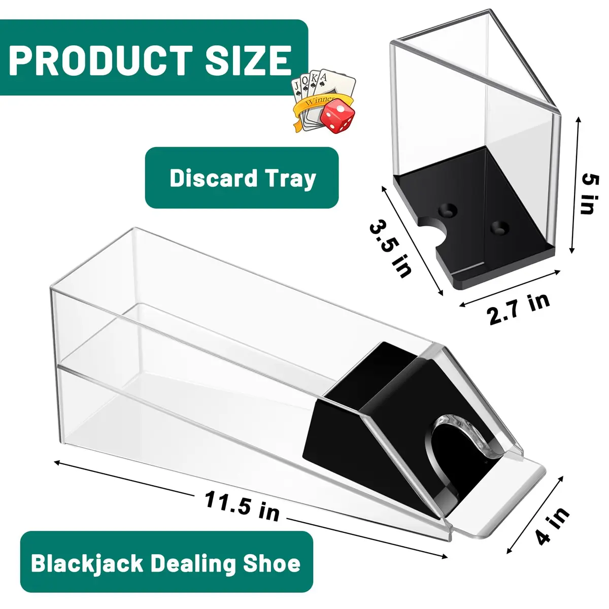 Honoson 6 Deck Blackjack Shoe and Discard Tray Set - Clear Acrylic | Casino Game Accessories - view 2