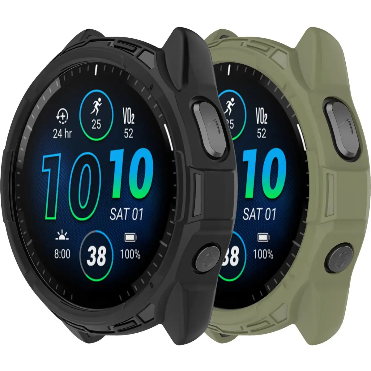 Chofit Soft TPU Case for Garmin Forerunner 965 | Black & Army Green - main product image