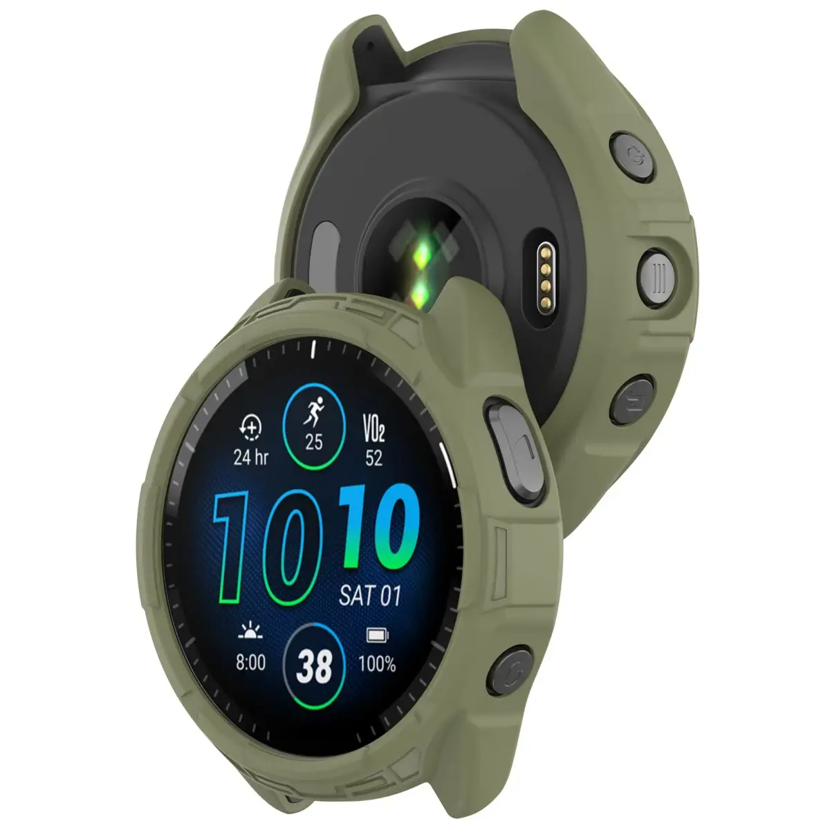 Chofit Soft TPU Case for Garmin Forerunner 965 | Black & Army Green - view 2