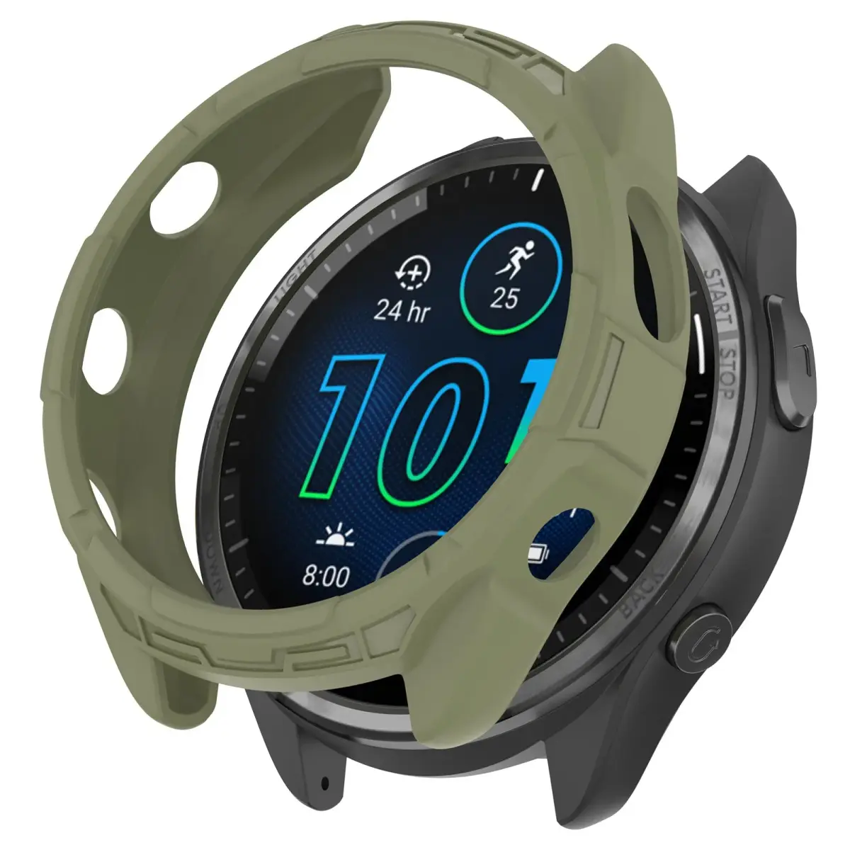 Chofit Soft TPU Case for Garmin Forerunner 965 | Black & Army Green - view 3