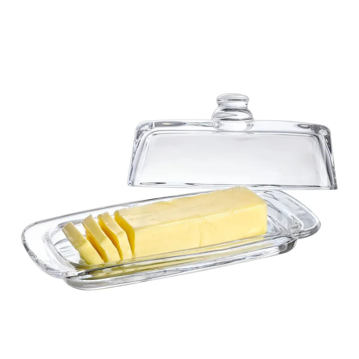 QFkris Art Glass Butter Dish with Lid, 20.32 cm (8 inches) Rectangular Clear | Keeps Butter Fresher for Longer - main product image