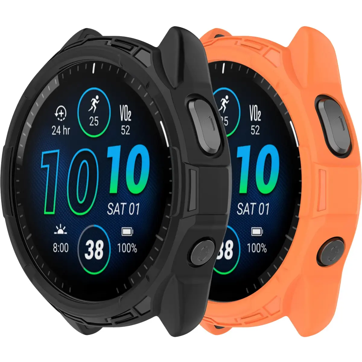 Chofit Soft TPU Case for Garmin Forerunner 965 | Black & Orange, Lightweight Protective Shell - main product image