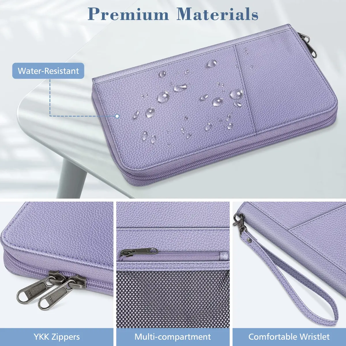 FINTIE Family RFID Passport Holder Wallet for Travel | RFID Blocking, 16 Compartments, Lilac Purple - view 5