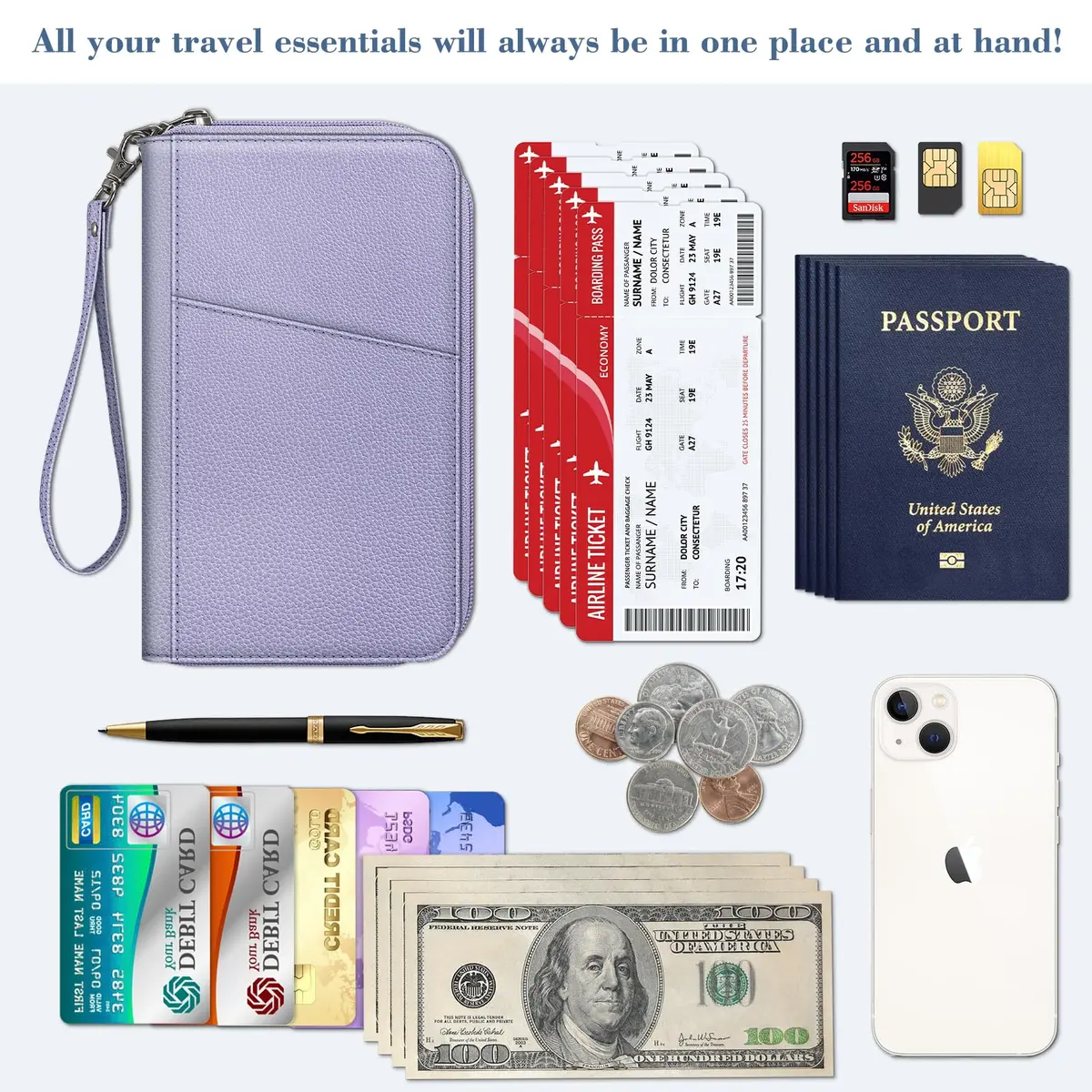 FINTIE Family RFID Passport Holder Wallet for Travel | RFID Blocking, 16 Compartments, Lilac Purple - view 3