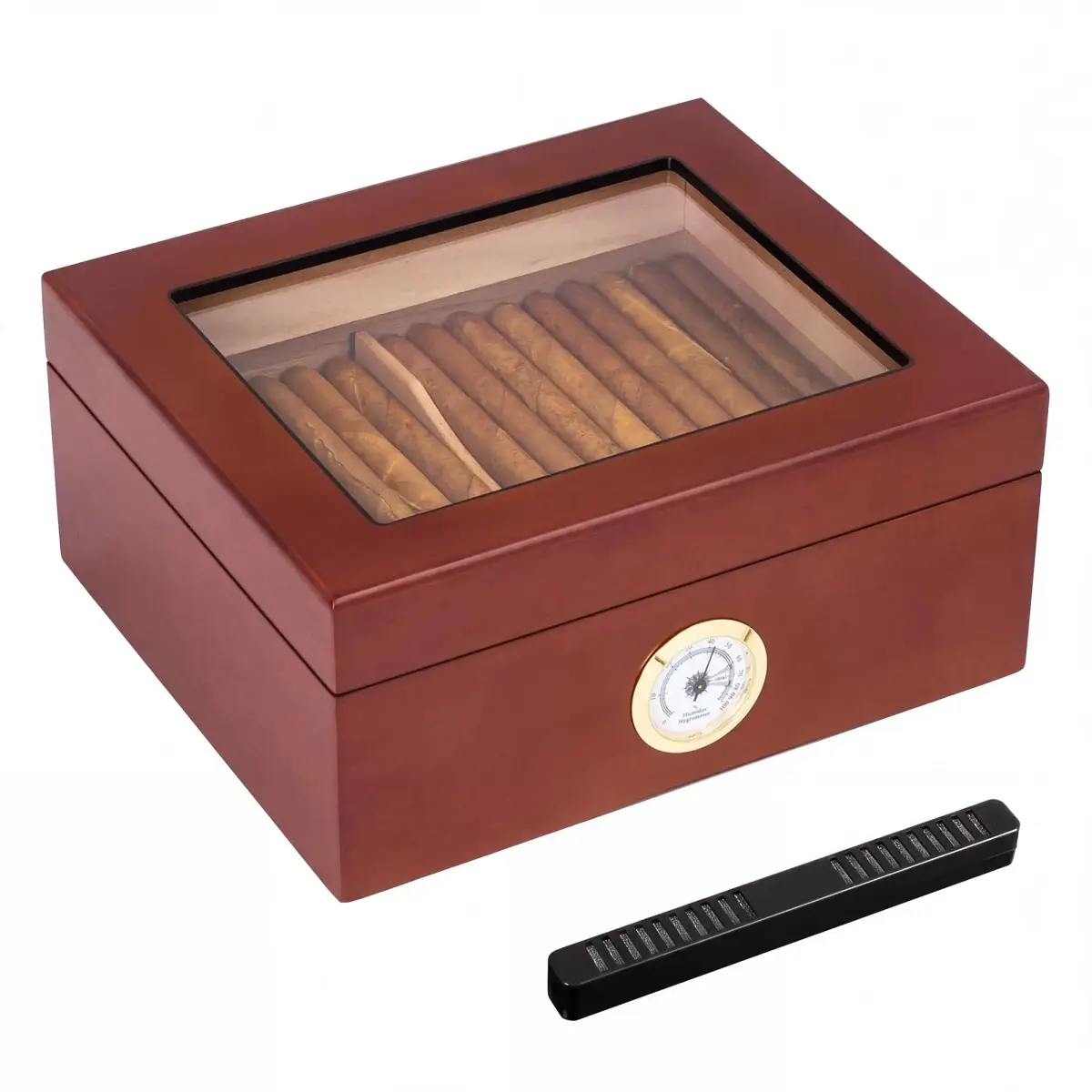 Somduy Cedar Wood Cigar Humidor for 30-50 Cigars with Humidifier & Hygrometer | Rustic Brown Classic Style - main product image