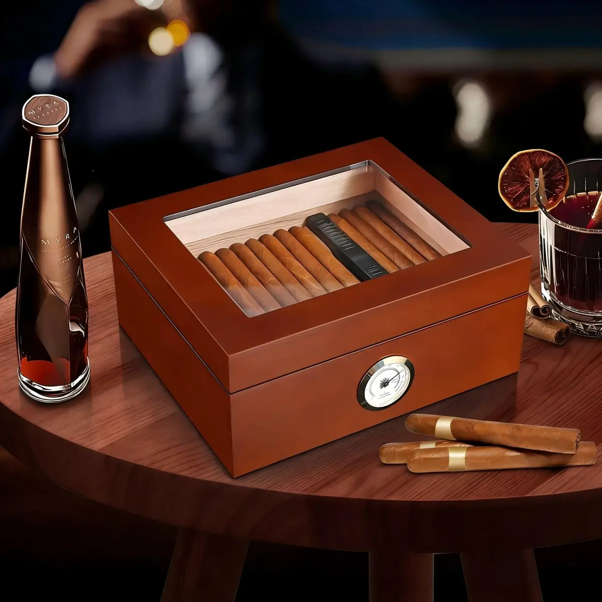 Somduy Cedar Wood Cigar Humidor for 30-50 Cigars with Humidifier & Hygrometer | Rustic Brown Classic Style - view 7