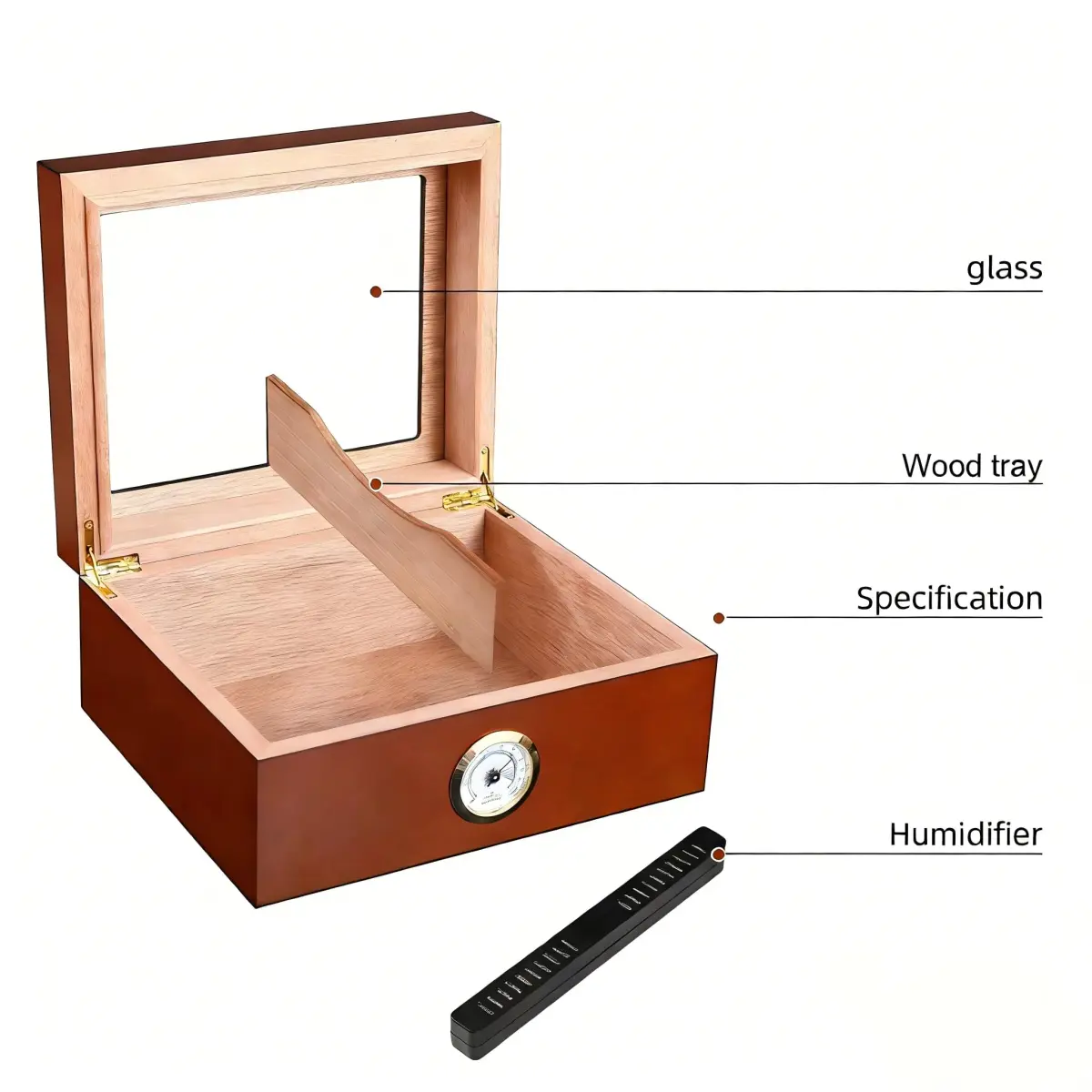 Somduy Cedar Wood Cigar Humidor for 30-50 Cigars with Humidifier & Hygrometer | Rustic Brown Classic Style - view 3