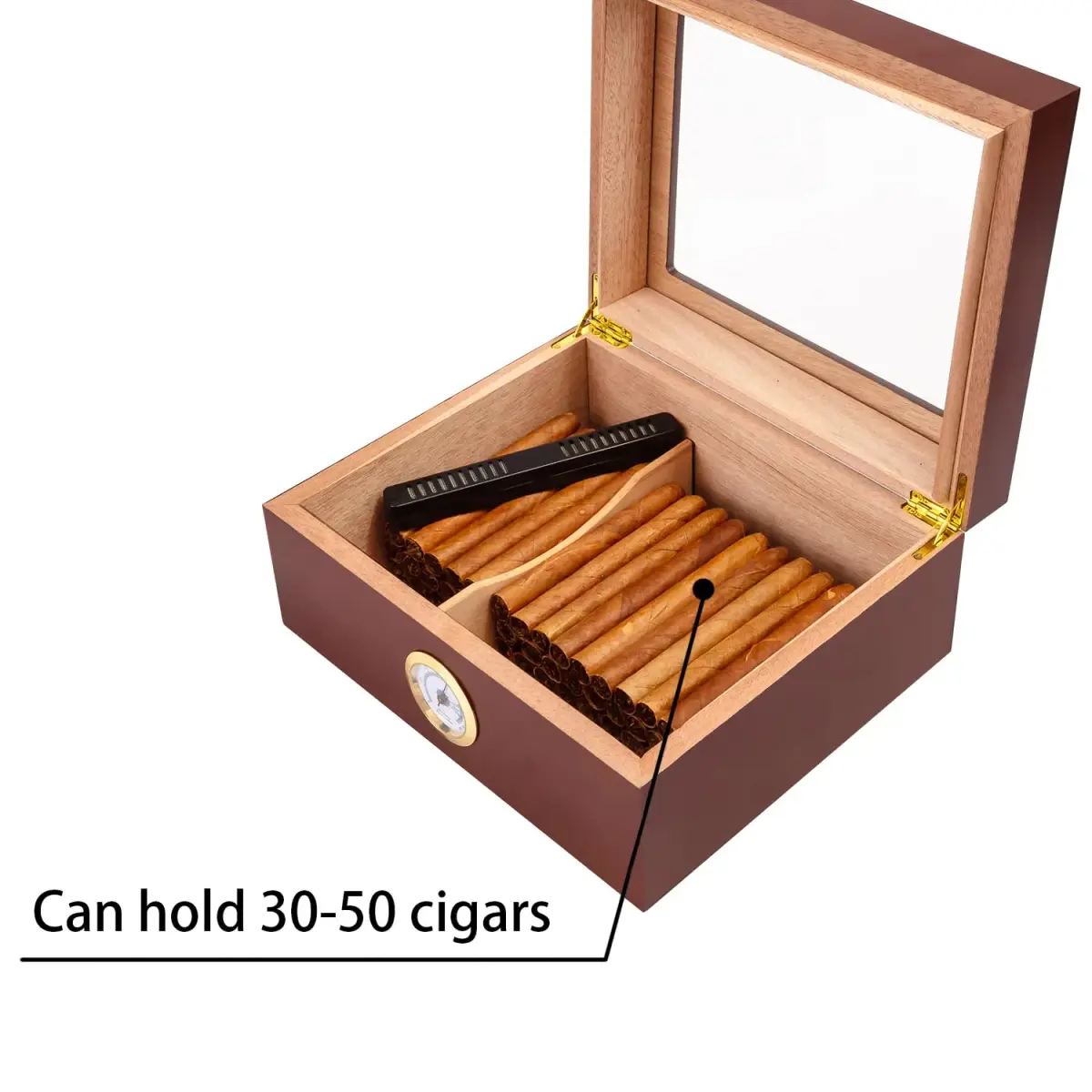 Somduy Cedar Wood Cigar Humidor for 30-50 Cigars with Humidifier & Hygrometer | Rustic Brown Classic Style - view 4