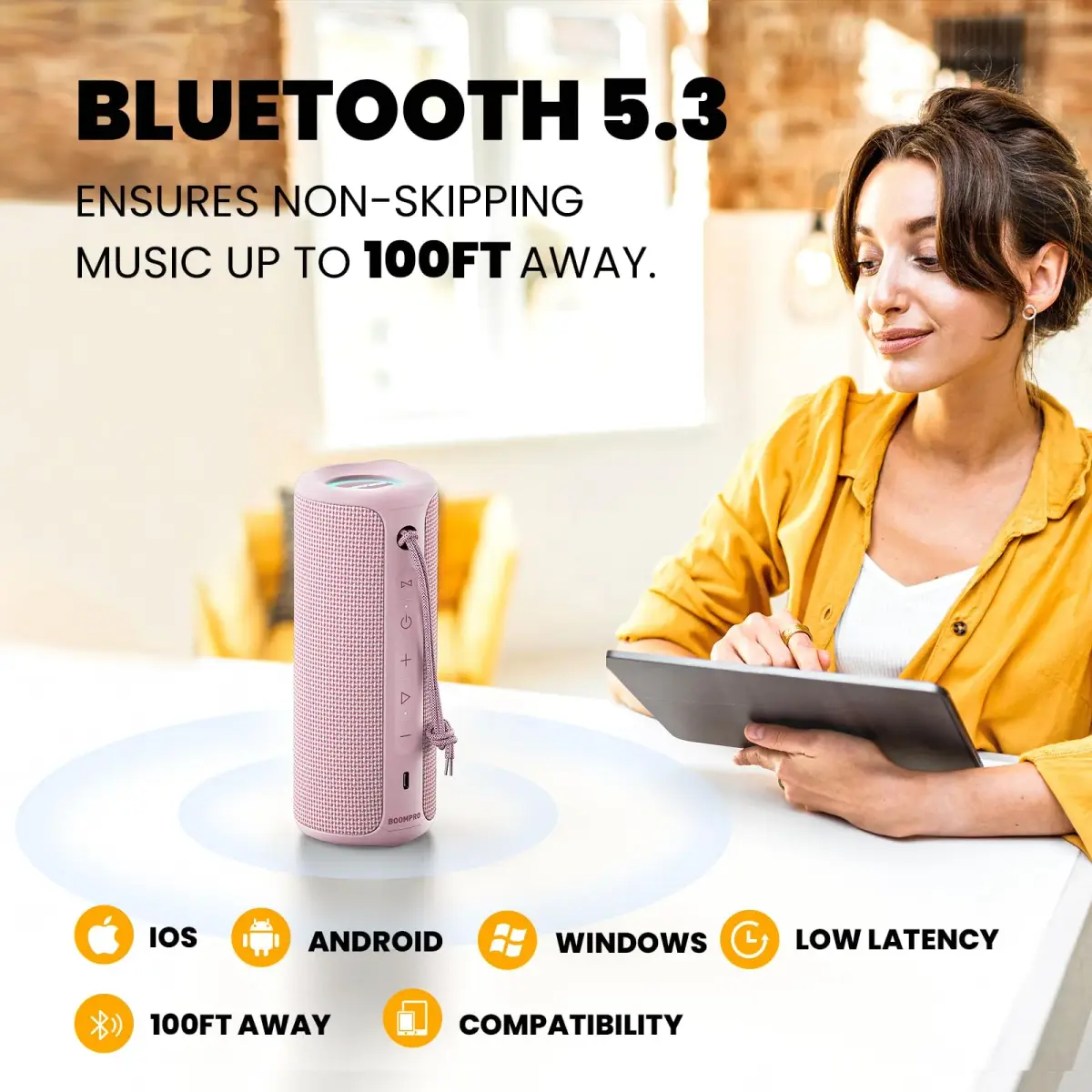 MIATONE BOOMPRO Portable Bluetooth Speaker 36W Stereo Sound, 7.4 inch (19 cm) - Pink - view 5