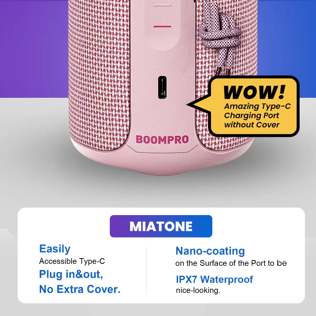 MIATONE BOOMPRO Portable Bluetooth Speaker 36W Stereo Sound, 7.4 inch (19 cm) - Pink - view 7