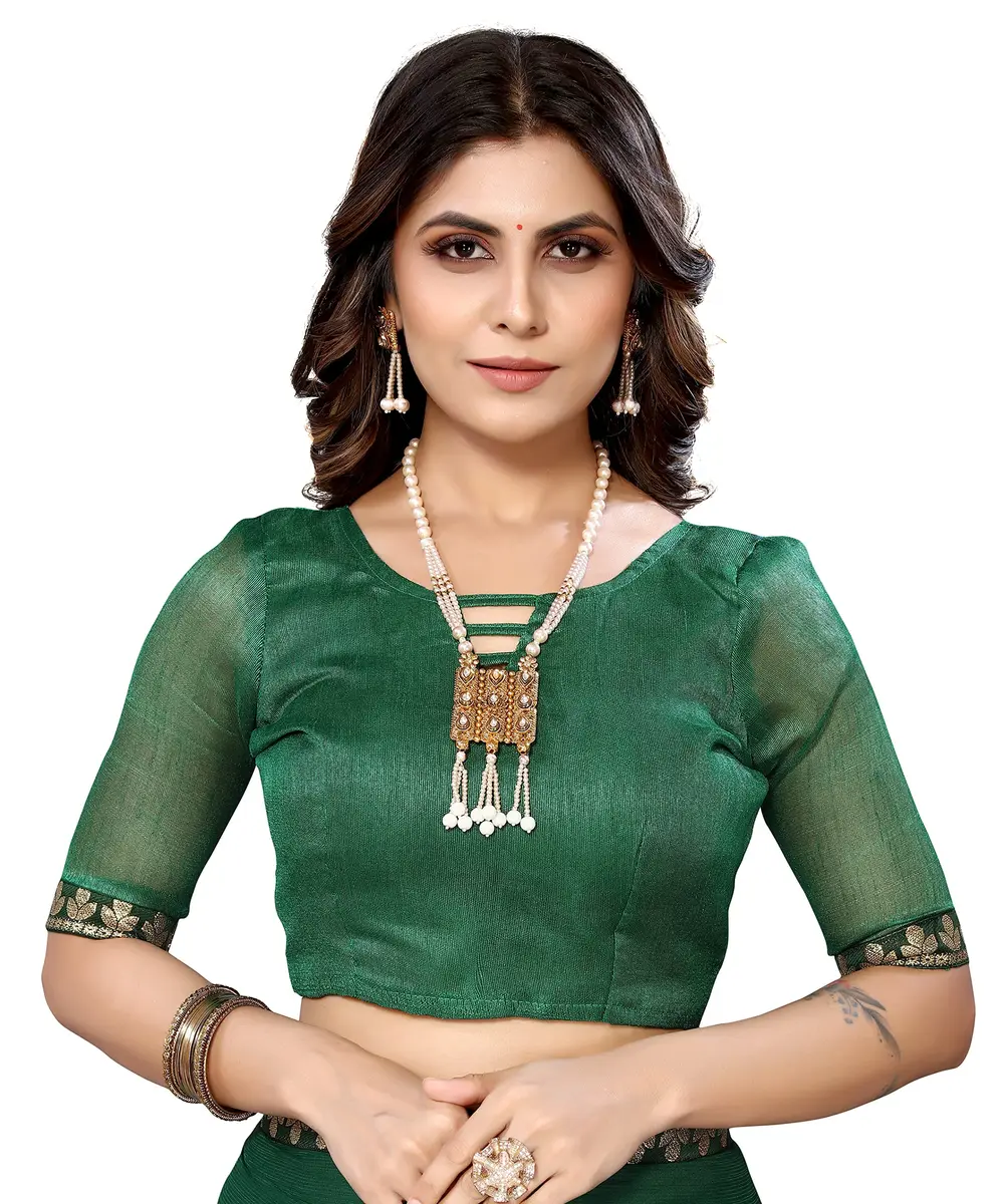 Yashika Womens Lycra Blend Saree with Blouse Piece, Green, 5.2m Saree + 0.8m Blouse | Traditional Indian Wear for Parties & Daily Use - view 5