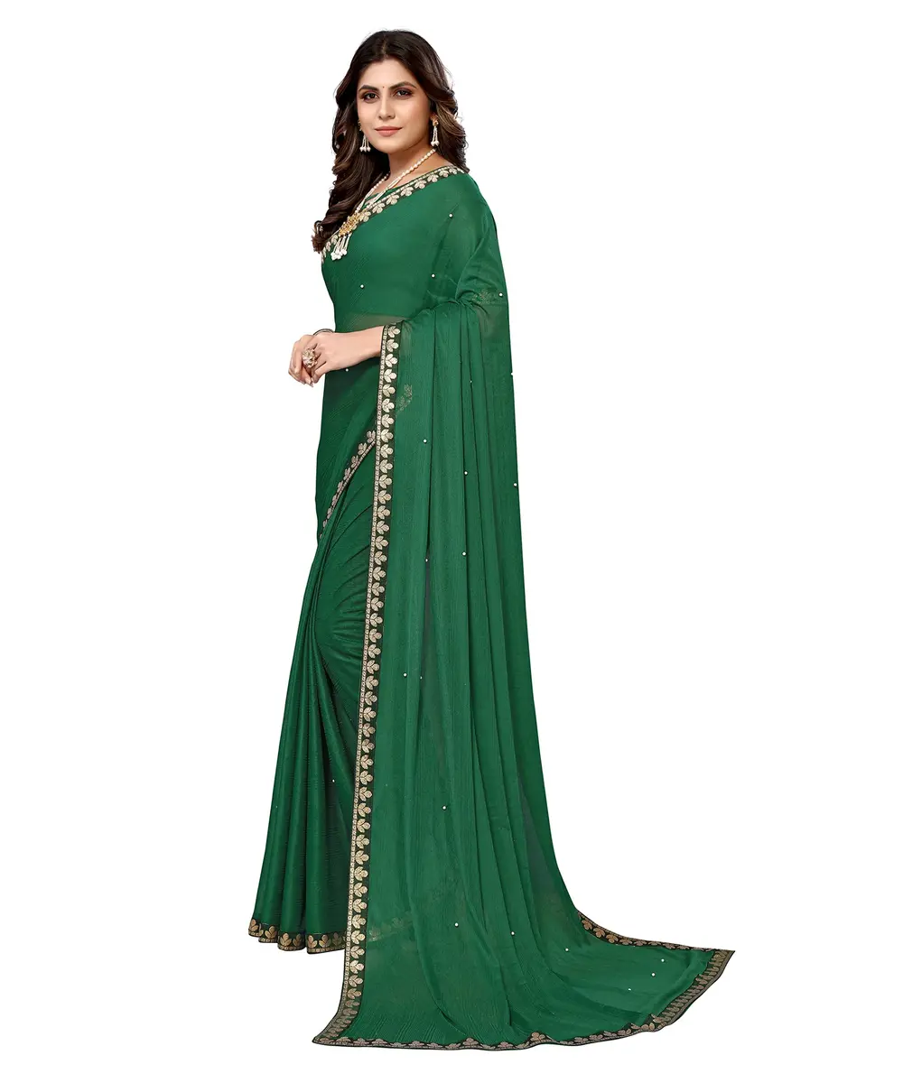 Yashika Womens Lycra Blend Saree with Blouse Piece, Green, 5.2m Saree + 0.8m Blouse | Traditional Indian Wear for Parties & Daily Use - view 2