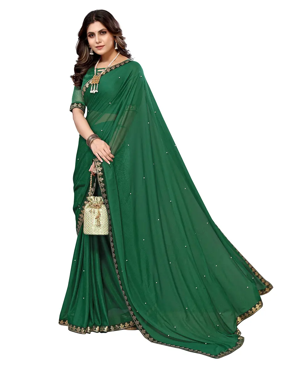 Yashika Womens Lycra Blend Saree with Blouse Piece, Green, 5.2m Saree + 0.8m Blouse | Traditional Indian Wear for Parties & Daily Use - view 3