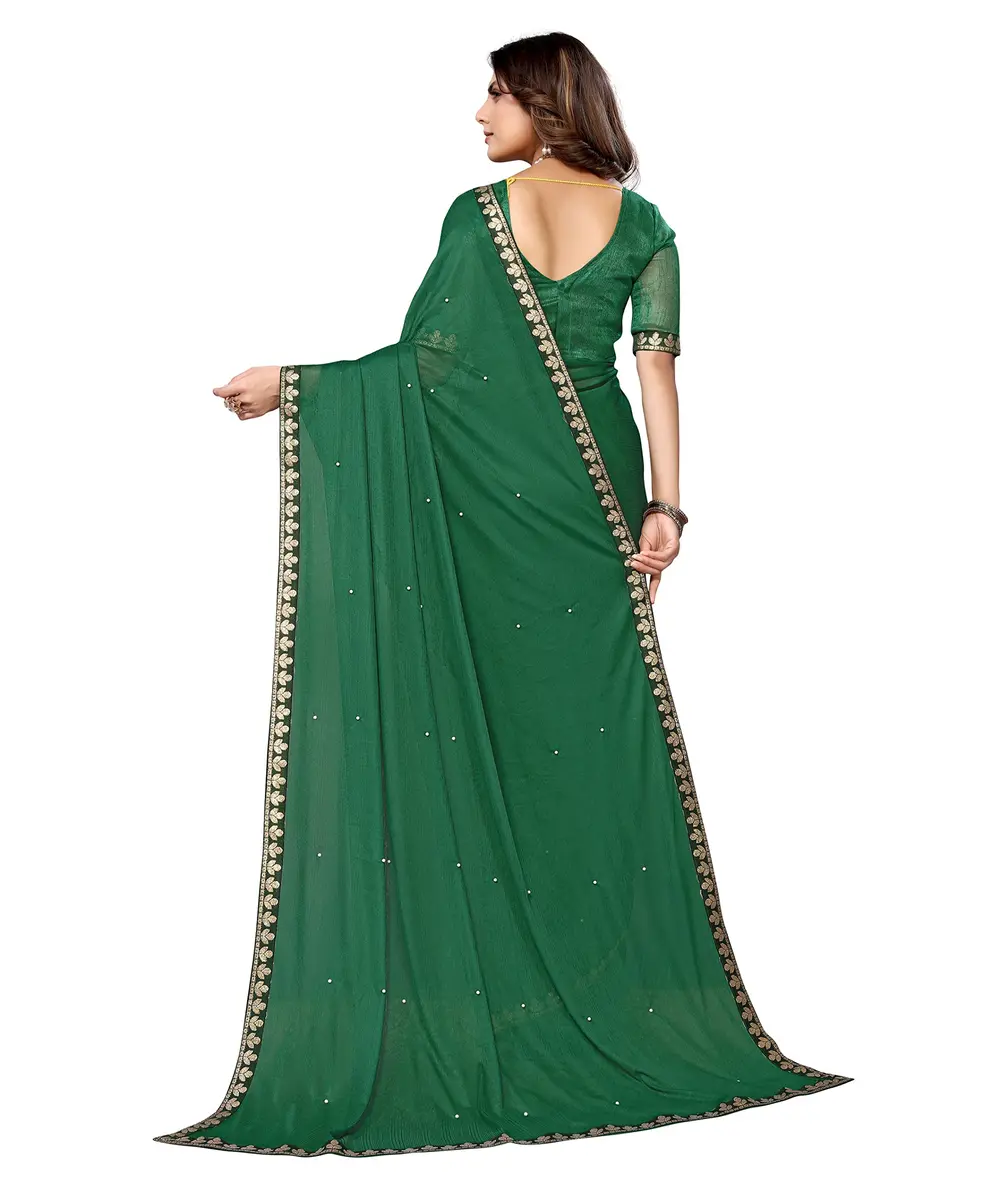 Yashika Womens Lycra Blend Saree with Blouse Piece, Green, 5.2m Saree + 0.8m Blouse | Traditional Indian Wear for Parties & Daily Use - view 4