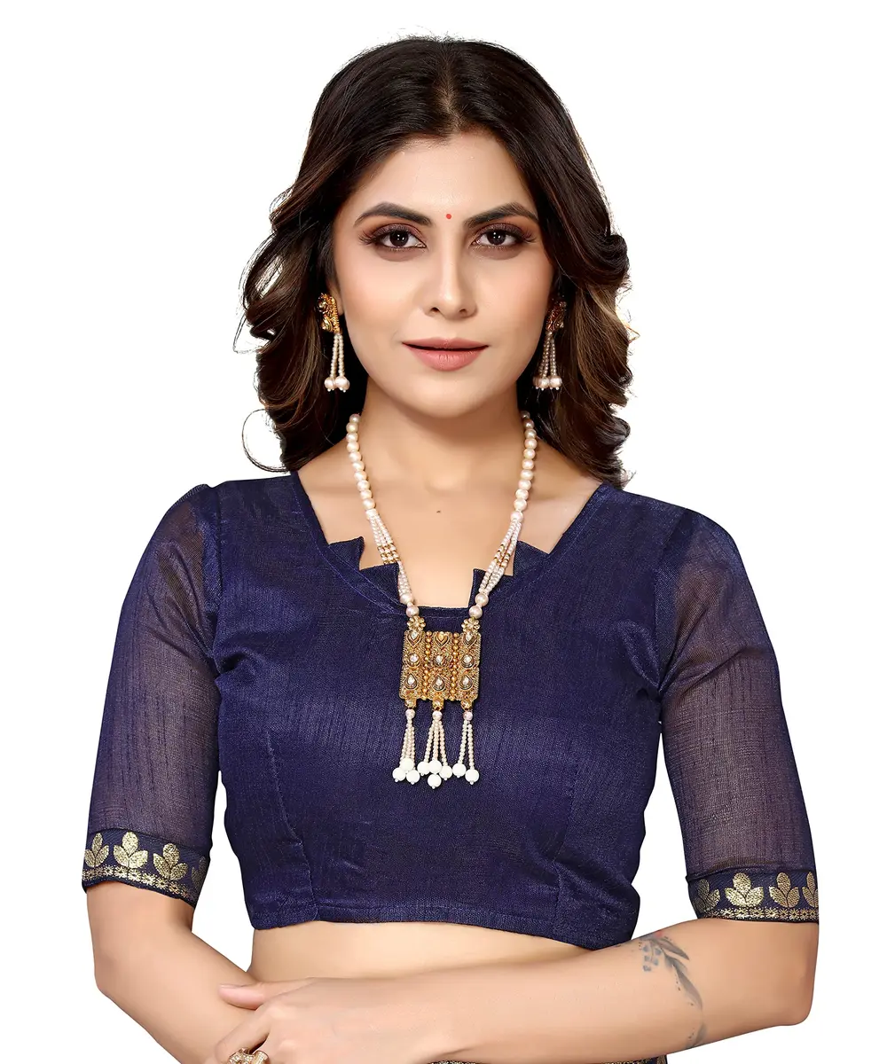 Yashika Navy Lycra Blend Saree with Unstitched Blouse 6.3m | Party Wear & Festive Occasion - view 5