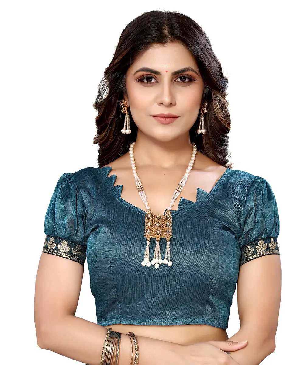 Yashika Lycra Blend Saree Rama with Blouse Piece | 5.2m Saree + 0.8m Blouse - view 6