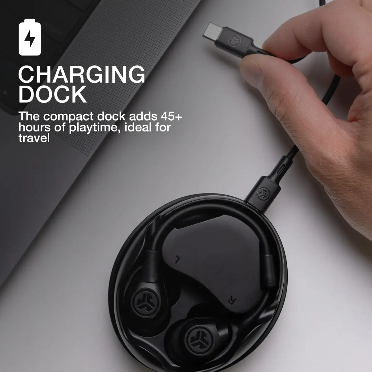 JLab Work Buds True Wireless Earbuds with Detachable Boom Mic, Black, 55+ Hrs Playtime | Bluetooth 5.3 Multipoint - view 5