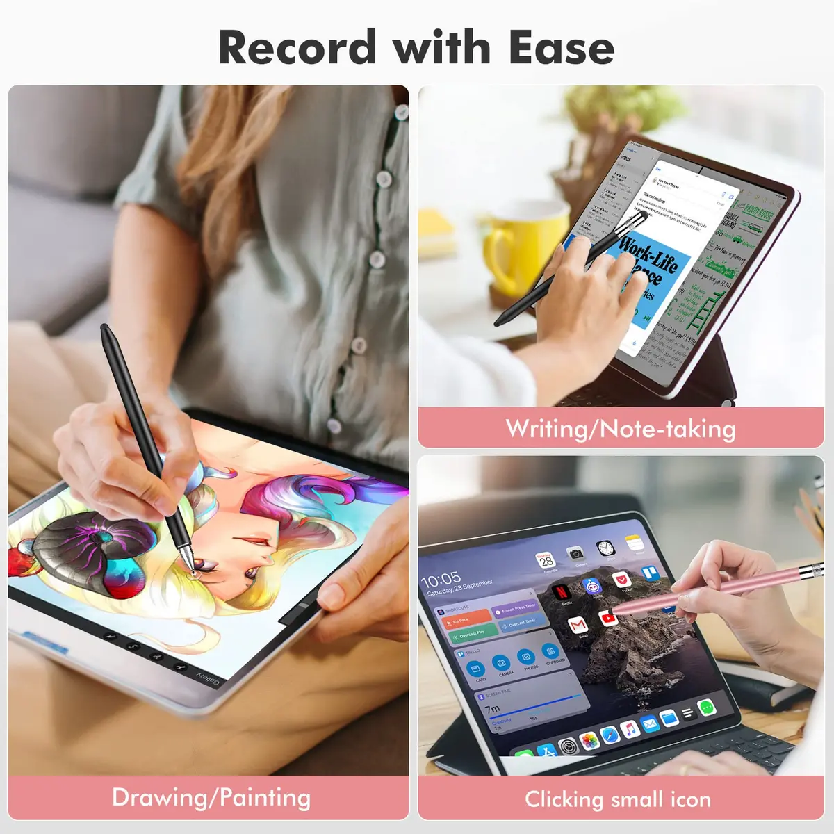 MEKO 3-in-1 Universal Stylus Pen for Touchscreens, 2-Pack Black/Rose Gold | Highly Sensitive Disc & Rubber Tips - view 6
