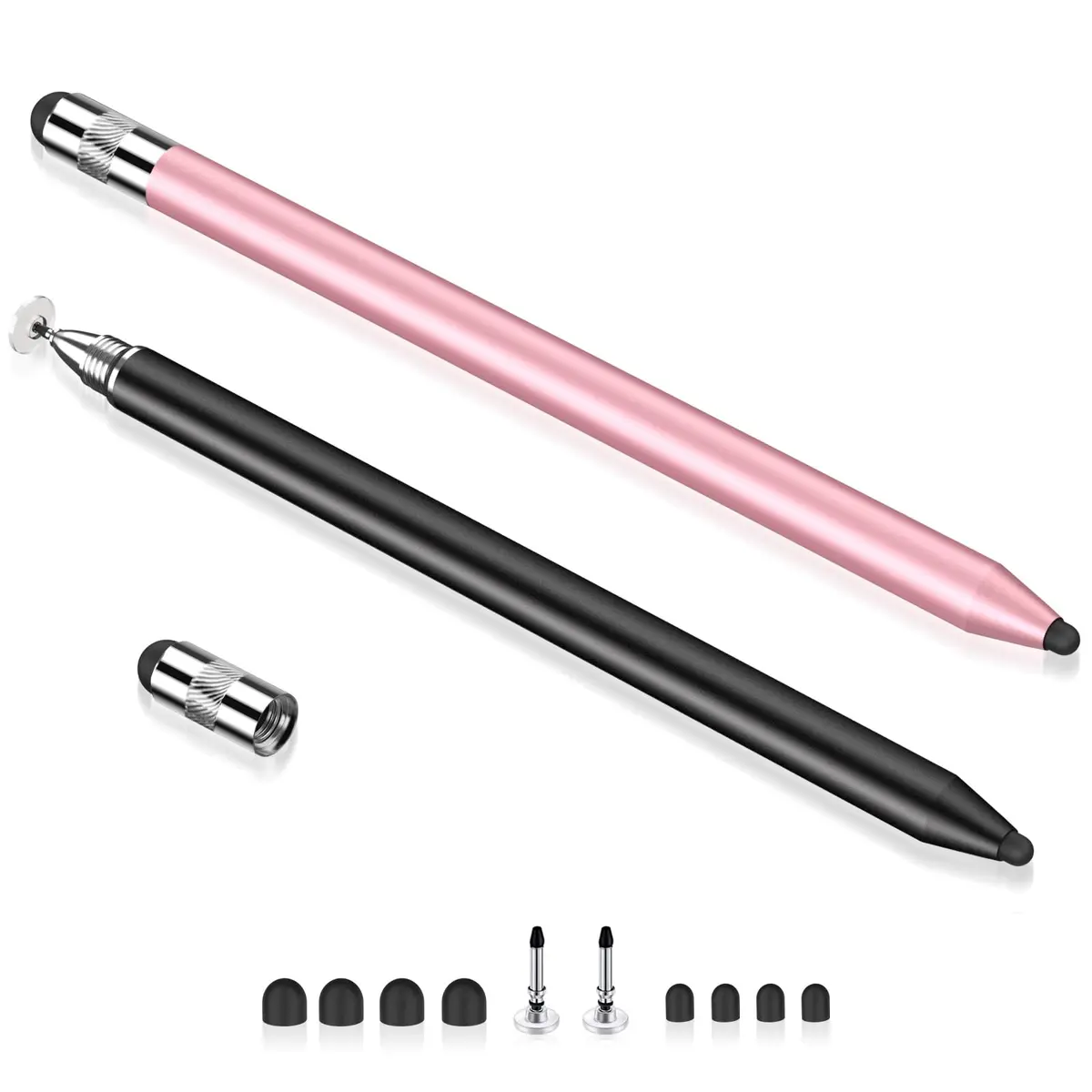 MEKO 3-in-1 Universal Stylus Pen for Touchscreens, 2-Pack Black/Rose Gold | Highly Sensitive Disc & Rubber Tips - view 8