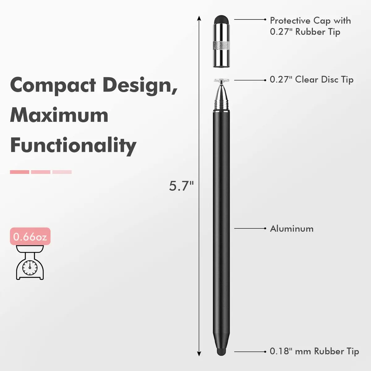 MEKO 3-in-1 Universal Stylus Pen for Touchscreens, 2-Pack Black/Rose Gold | Highly Sensitive Disc & Rubber Tips - view 3