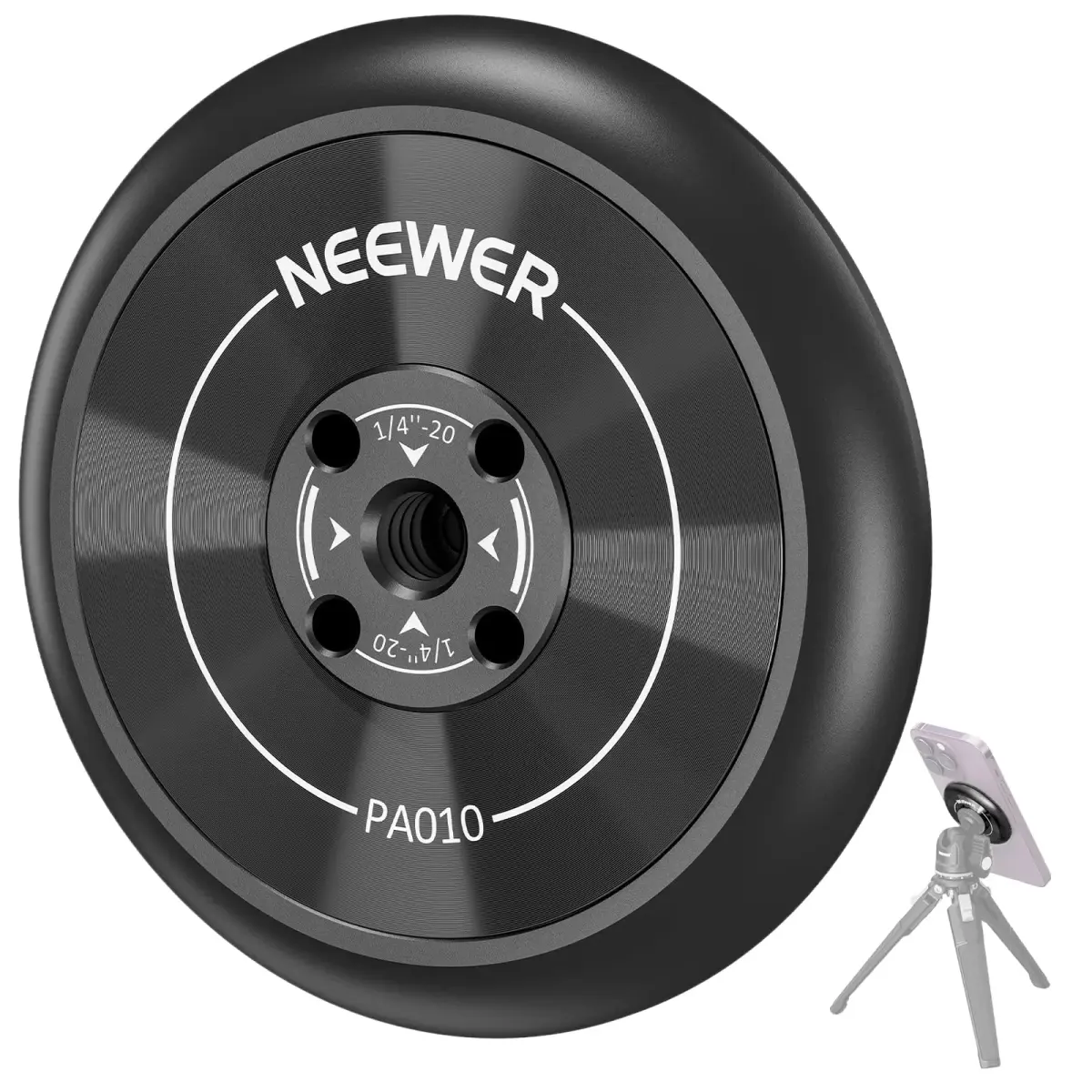 NEEWER Magnetic Phone Tripod Mount Adapter with 1/4" Holes & 600g Load Capacity | Black Aluminum Alloy - main product image