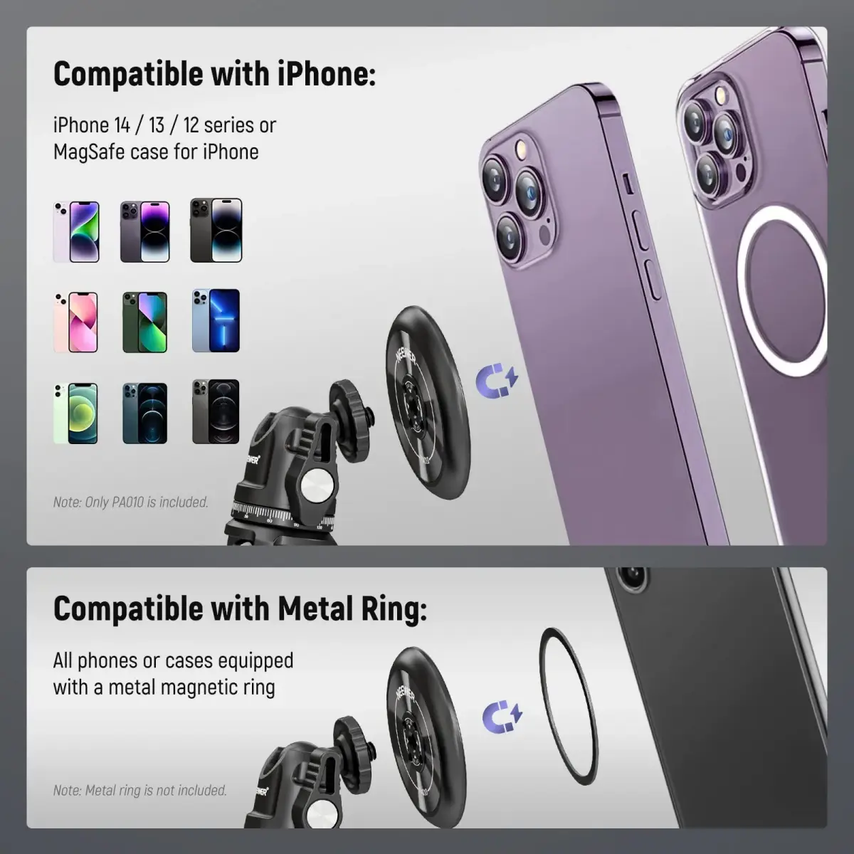 NEEWER Magnetic Phone Tripod Mount Adapter with 1/4" Holes & 600g Load Capacity | Black Aluminum Alloy - view 7