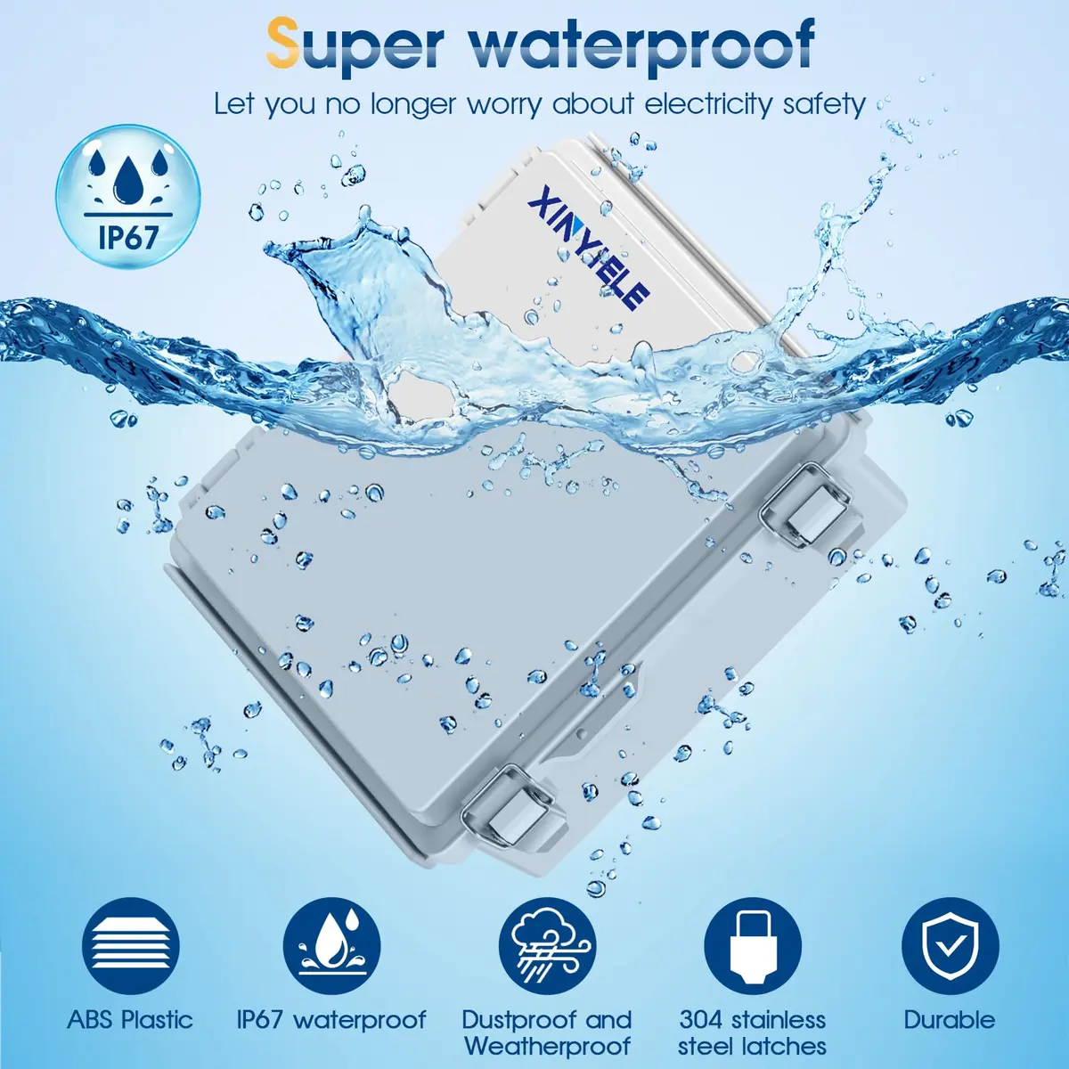 XINYIELE Waterproof Outdoor Project ABS Plastic Junction Box 8.7"X6.7"X4.5" | Weatherproof Dustproof Enclosure - view 2